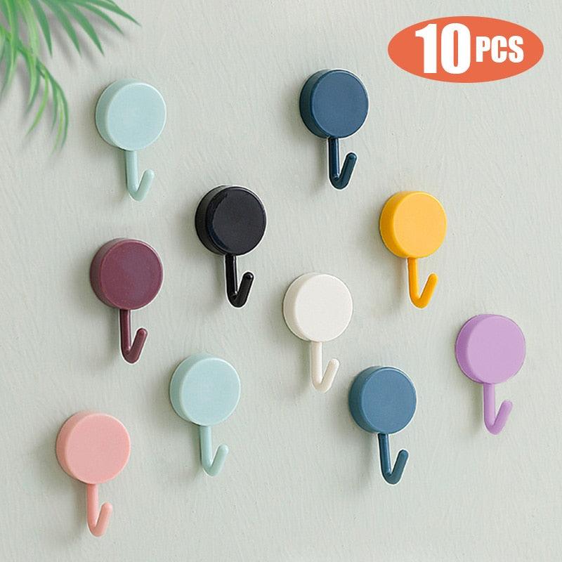 No-Drill Self-Adhesive Wall Hooks – 10 Pack | Multiple Colors