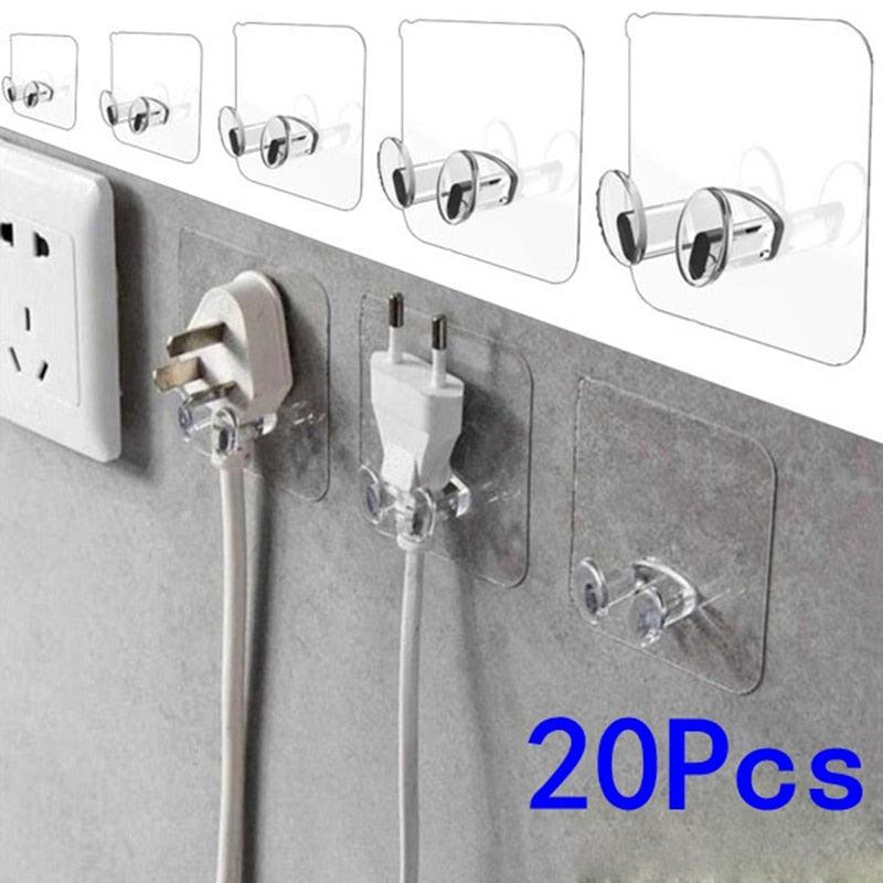 Adhesive Wall Hooks – Transparent Plug & Cord Holders | 5, 10 or 20 Pack