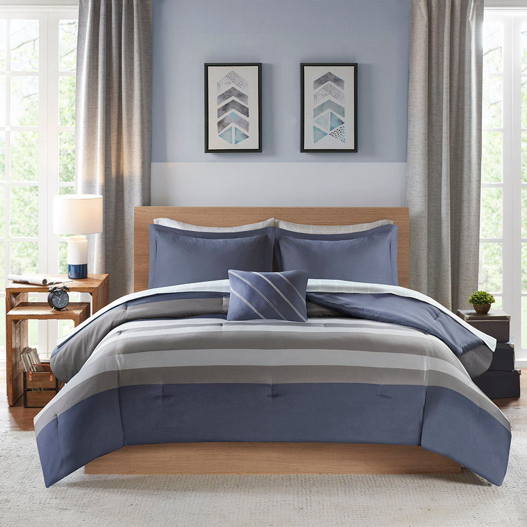 Queen Striped Comforter Set with Bed Sheets