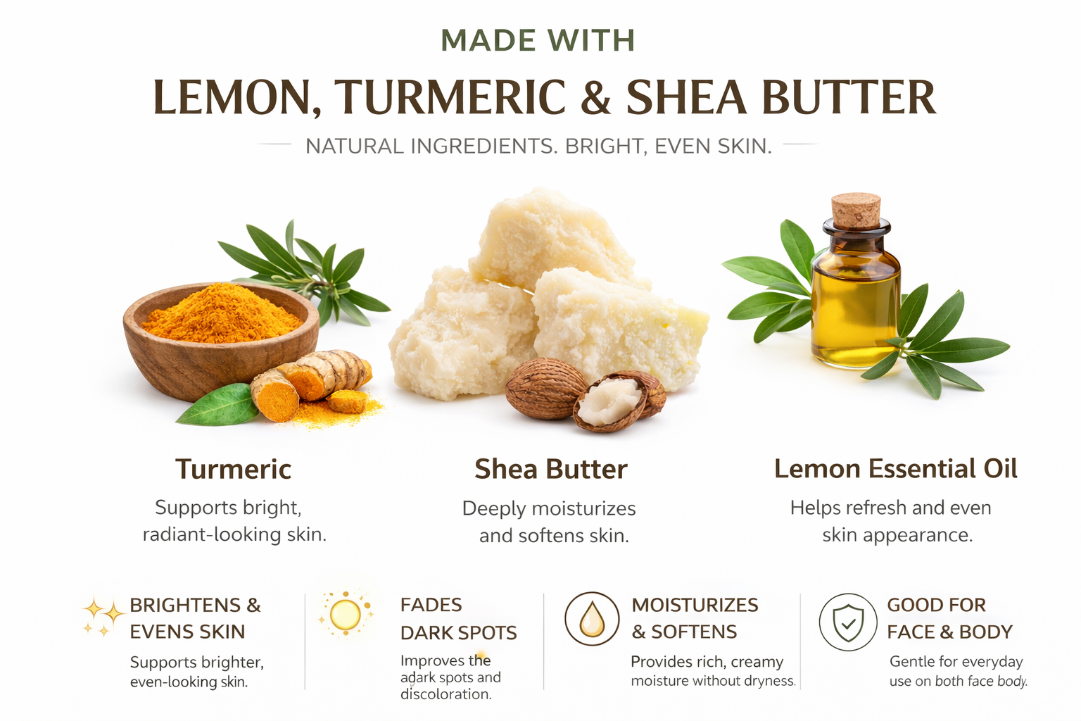 Lemon Turmeric Shea Butter Bar Soap | Brightening & Even Skin Tone — Made in USA
