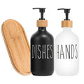 Black Soap Dispenser Bottle Set with Bamboo Pump | Refillable Kitchen & Bathroom Dispensers