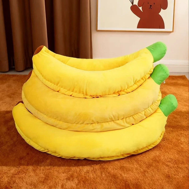 Banana-Style Pet Bed | Warm Removable Cushion for Cats & Dogs