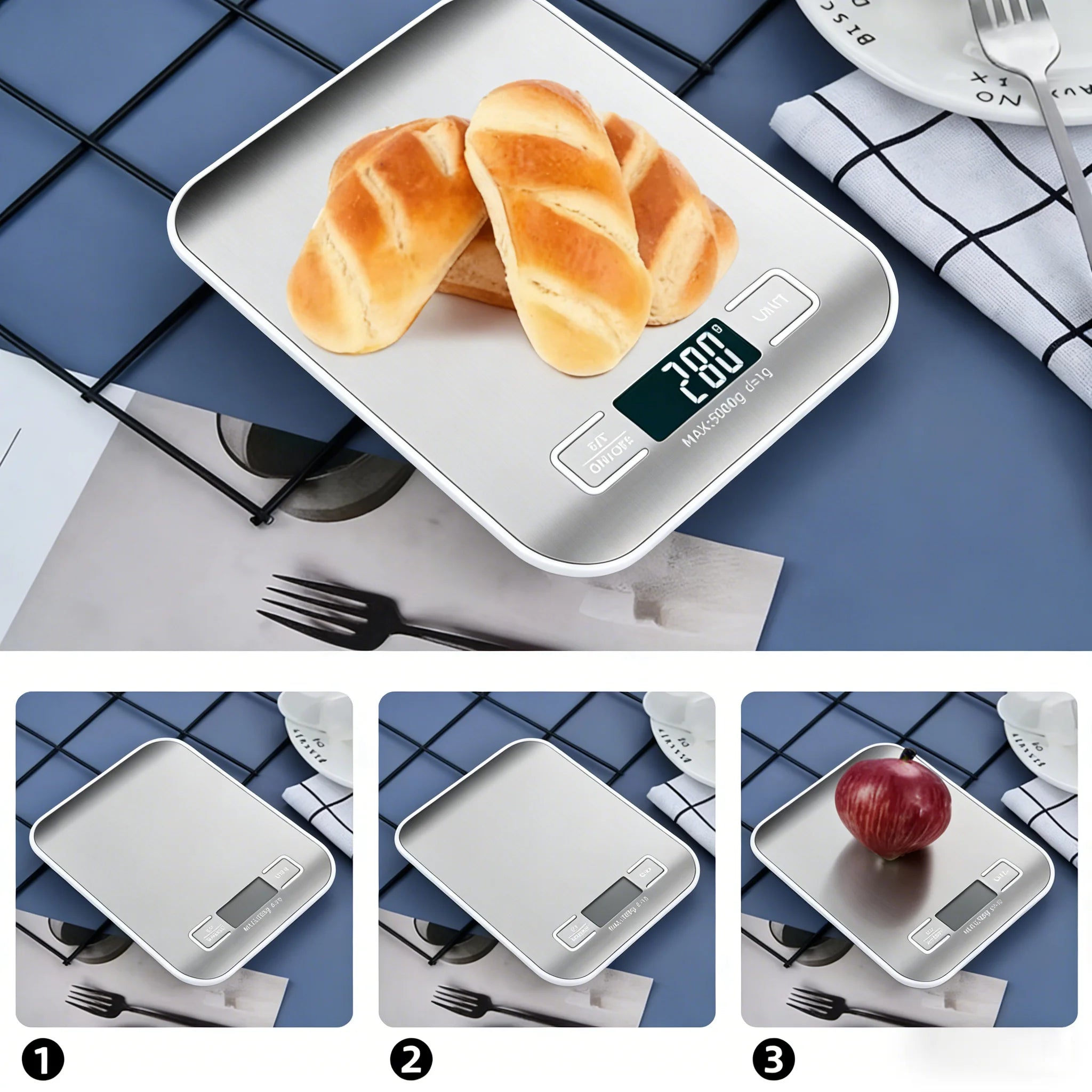 Digital Kitchen Scale LED Display Stainless Steel