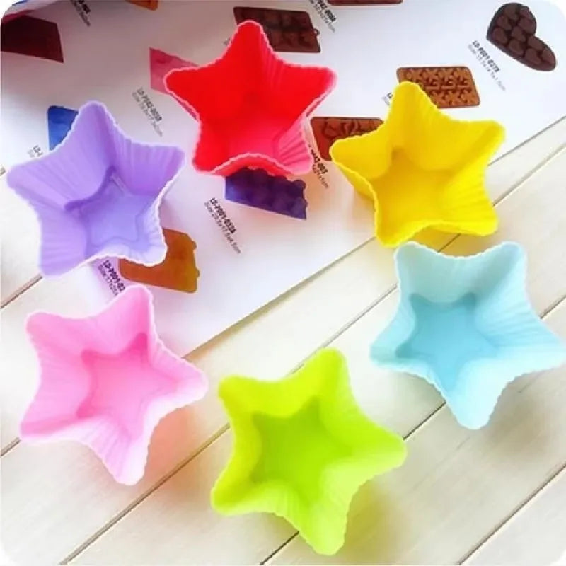 Silicone Cupcake Mold Set – 6-Piece Nonstick Baking Molds (Round, Heart, Star & Flower)