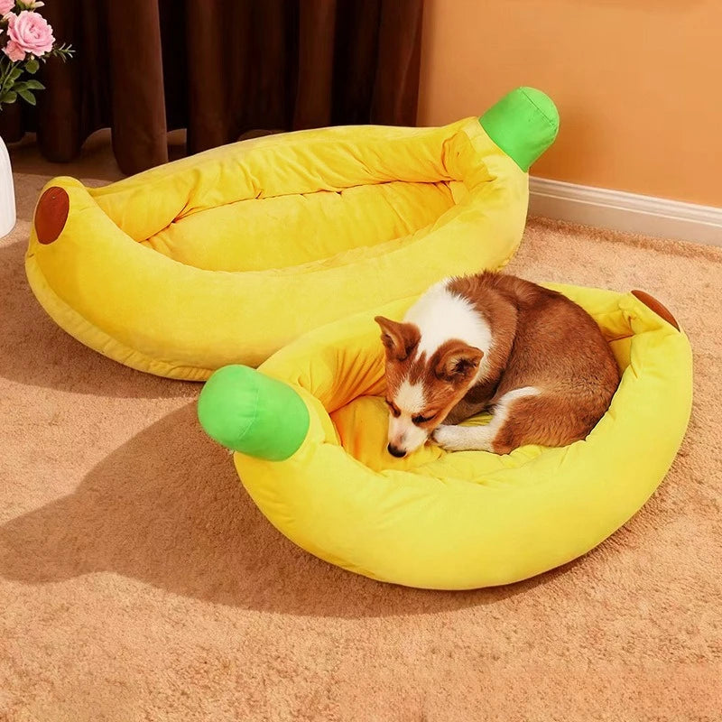Banana-Style Pet Bed | Warm Removable Cushion for Cats & Dogs