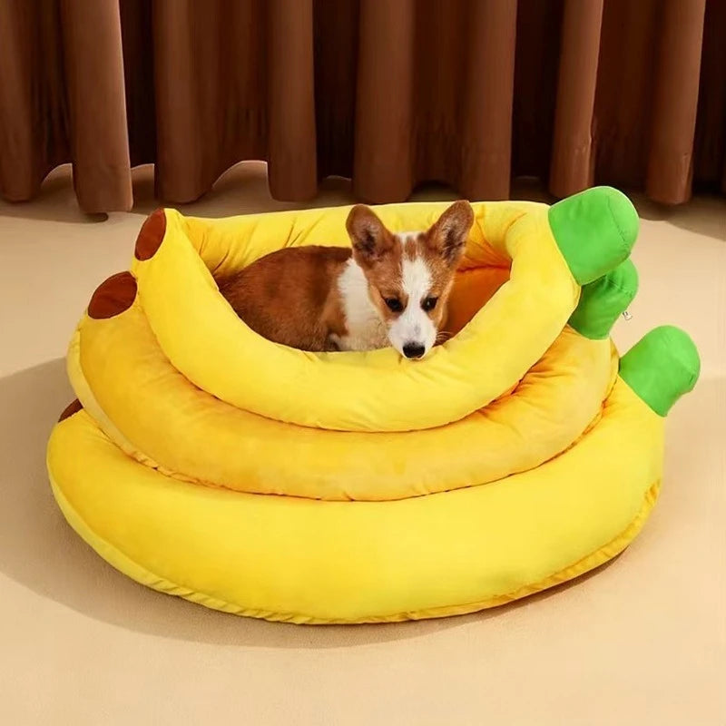 Banana-Style Pet Bed | Warm Removable Cushion for Cats & Dogs