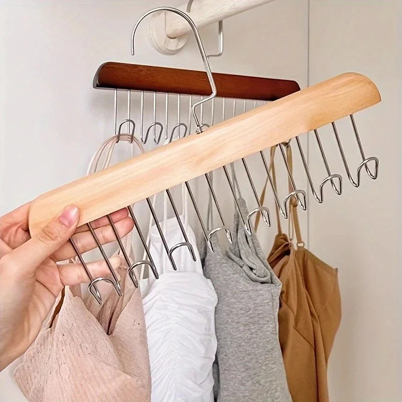Wooden Multi-Hook Sling Hanger Organizer for Underwear, Bras & Vests