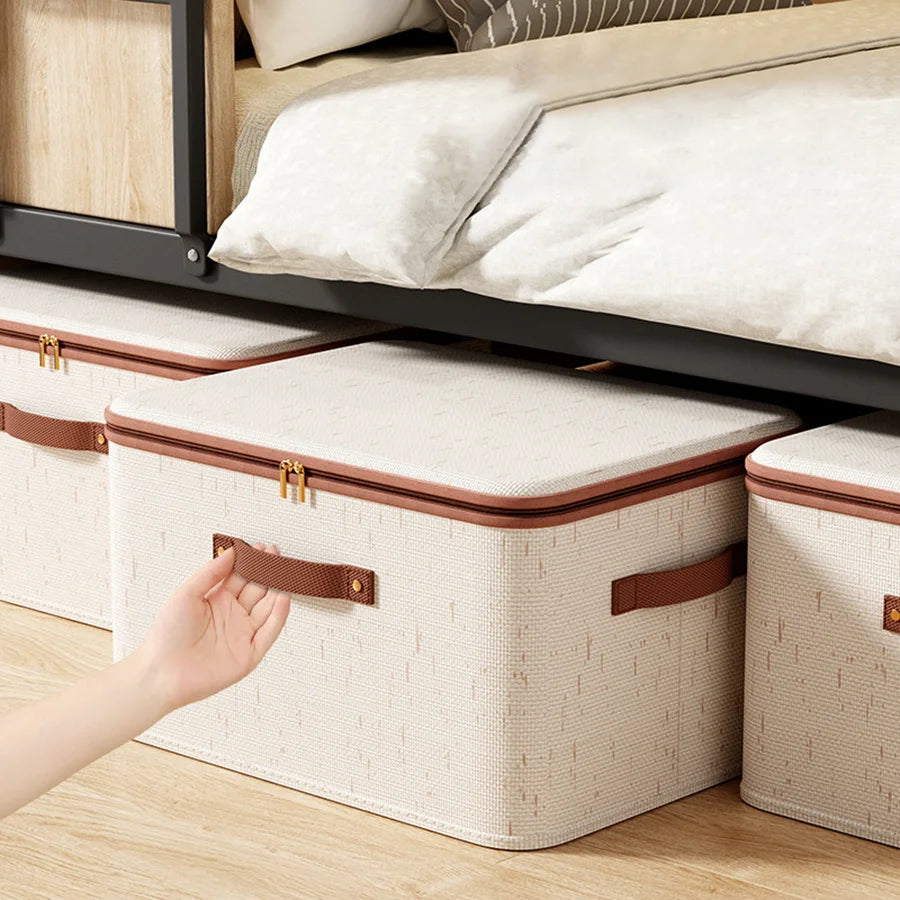 Linen Zipper Storage Box – Non-Woven Fabric Closet Organizer Bin