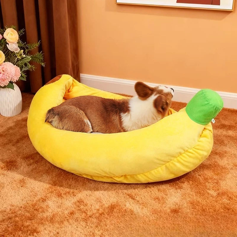 Banana-Style Pet Bed | Warm Removable Cushion for Cats & Dogs