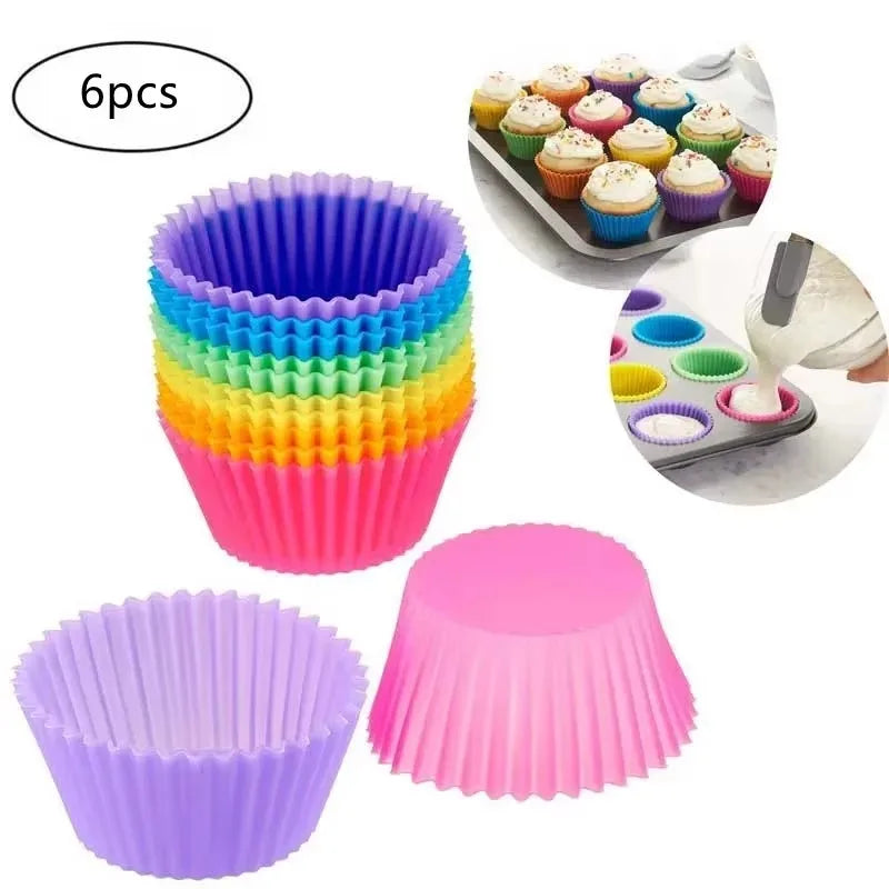 Silicone Cupcake Mold Set – 6-Piece Nonstick Baking Molds (Round, Heart, Star & Flower)