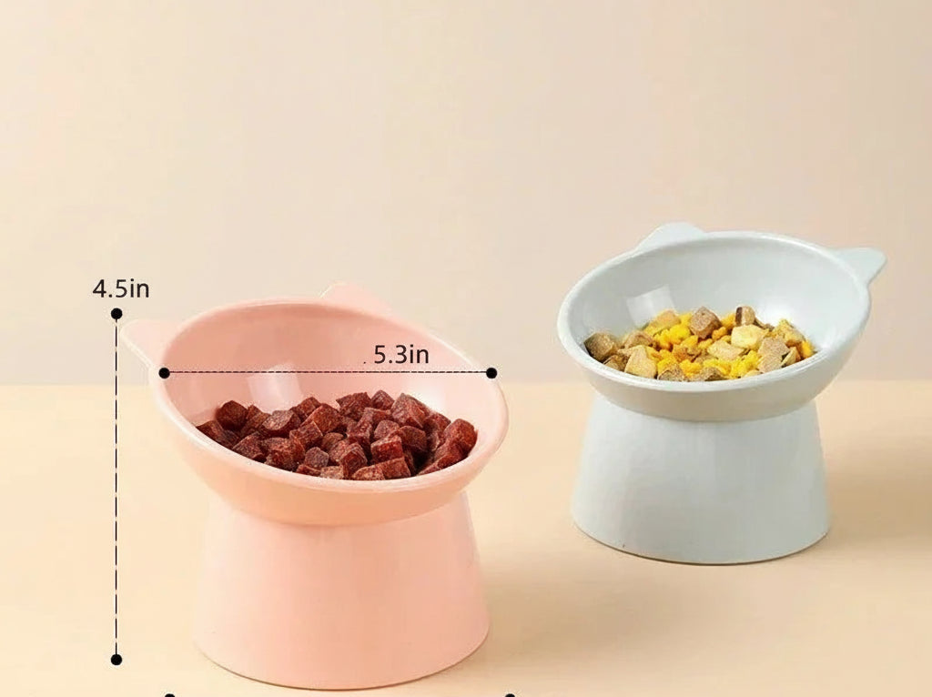 Elevated Pet Bowl with 45° Neck Guard | Anti-Tip | Cats & Dogs