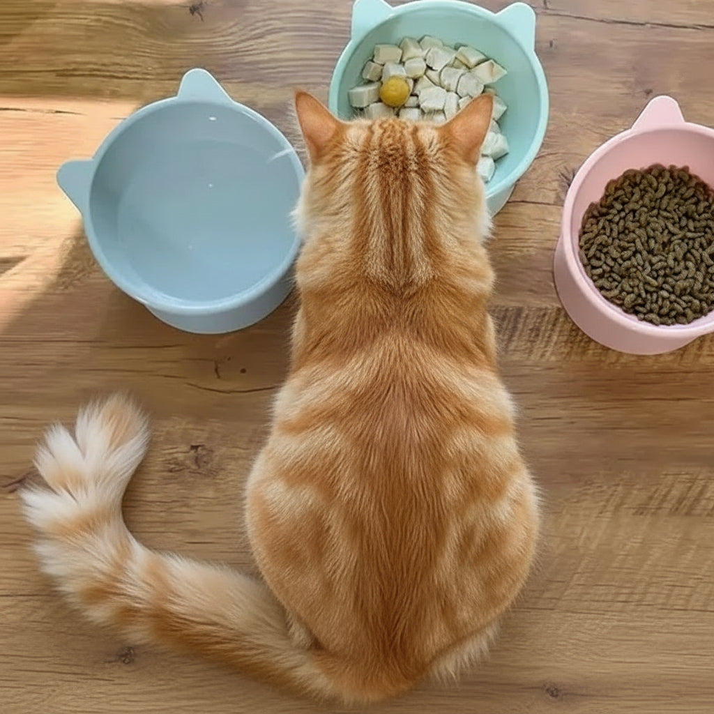 Elevated Pet Bowl with 45° Neck Guard | Anti-Tip | Cats & Dogs