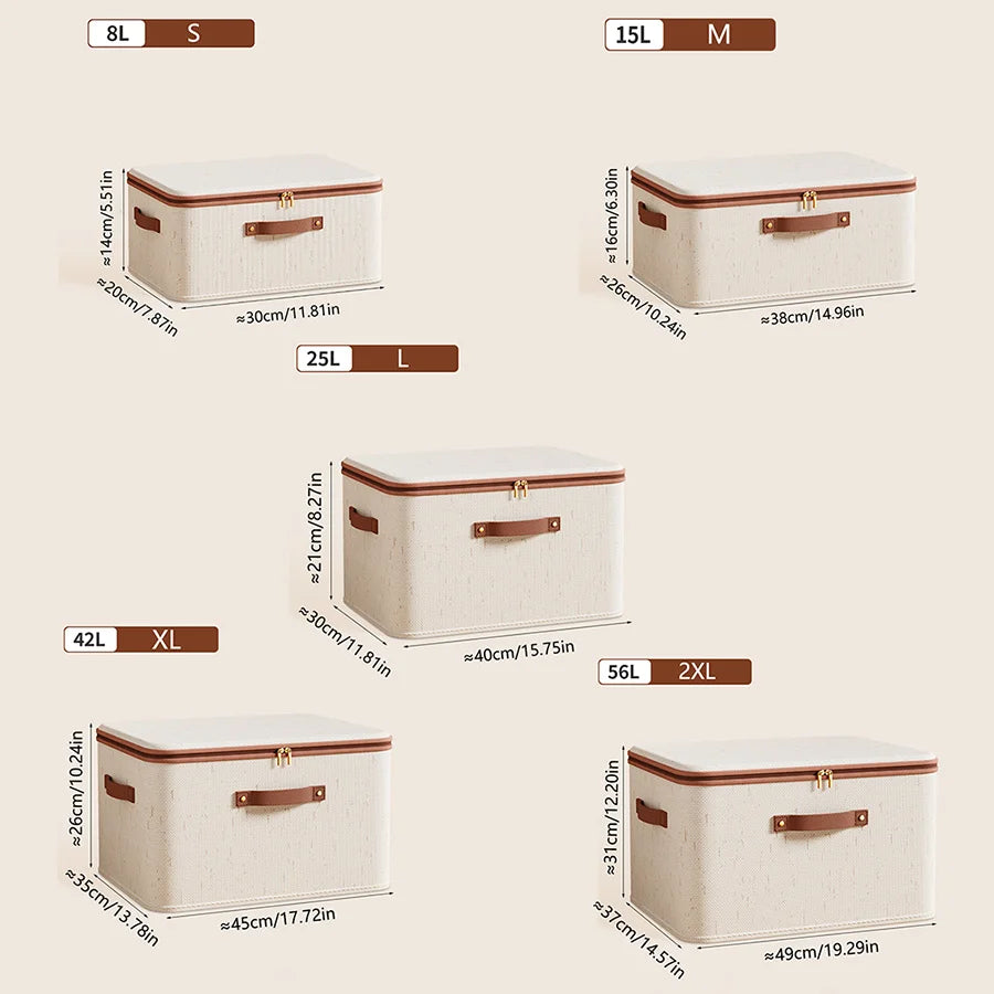 Linen Zipper Storage Box – Non-Woven Fabric Closet Organizer Bin