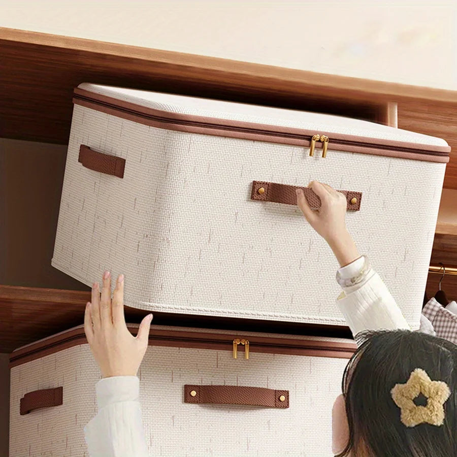 Linen Zipper Storage Box – Non-Woven Fabric Closet Organizer Bin