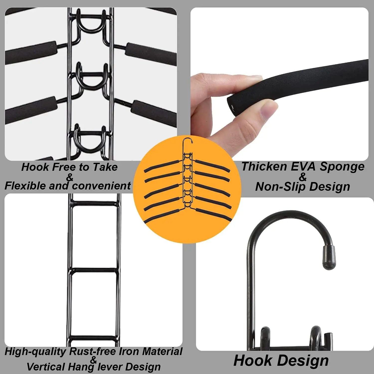 Multi-Tier Hanging Closet Organizer with Hooks (Set of 5)