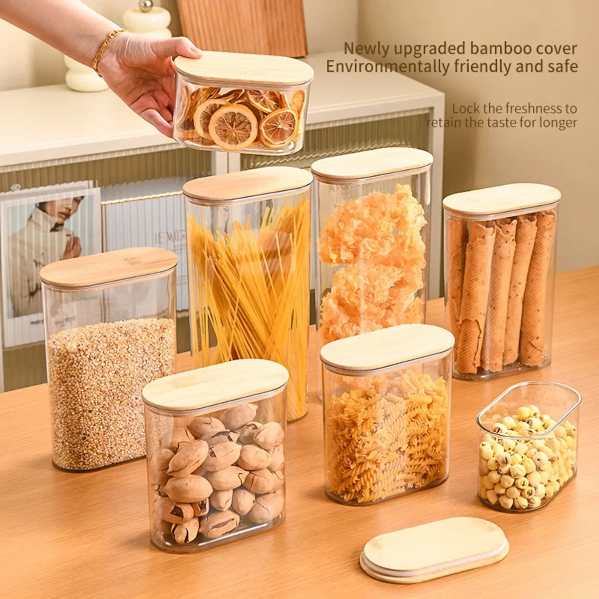 BPA-Free Airtight Storage Containers with Bamboo Lids | Clear Food Canisters