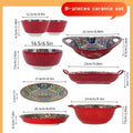 Bohemian Ceramic Dinnerware Set | 8-Piece with Rice Bowl, Soup Basin & Noodle Bowl