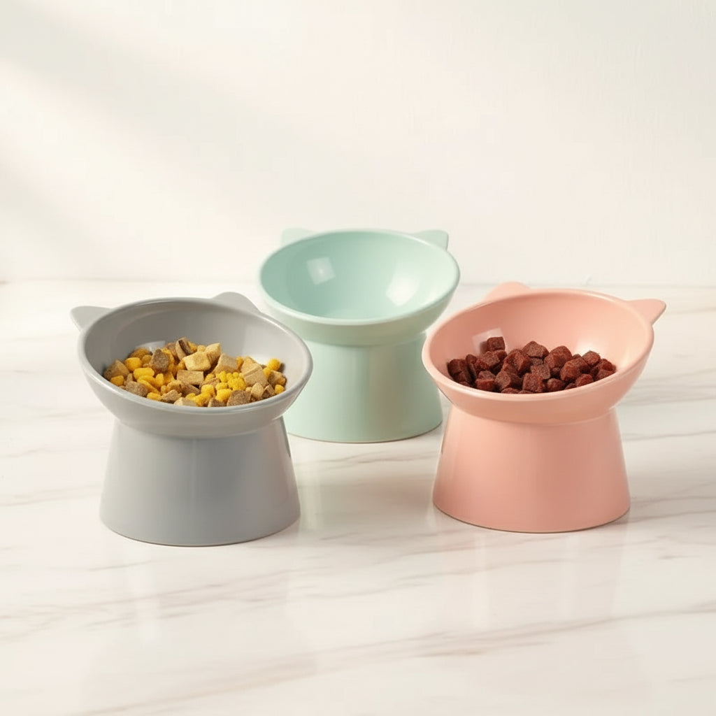 Elevated Pet Bowl with 45° Neck Guard | Anti-Tip | Cats & Dogs
