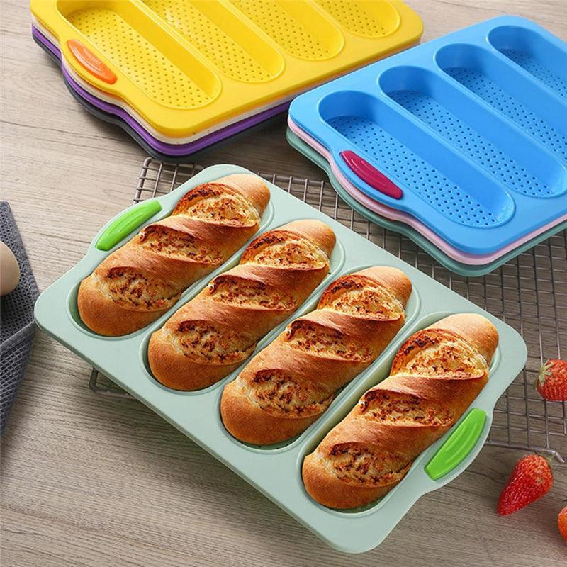 4-Grid Silicone Baguette & Bread Loaf Pan – Non-Stick Baking Mold