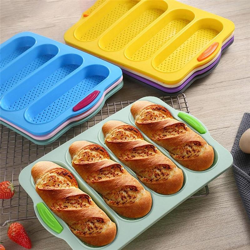 4-Grid Silicone Baguette & Bread Loaf Pan – Non-Stick Baking Mold