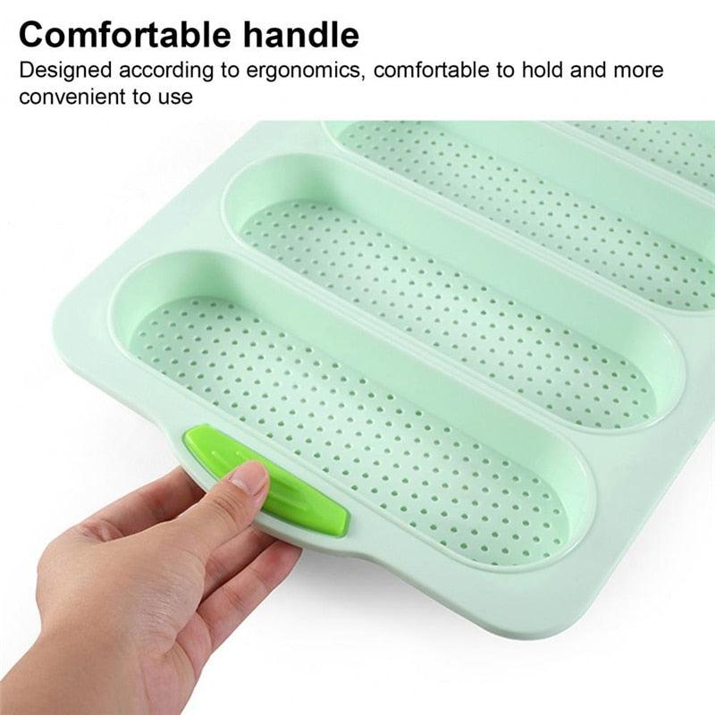 4-Grid Silicone Baguette & Bread Loaf Pan – Non-Stick Baking Mold