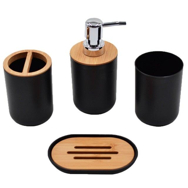 Bamboo Bathroom Accessories Set – Soap Dispenser, Toothbrush Holder & More