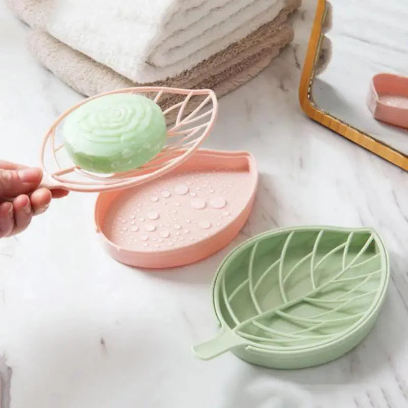 Leaf-Shaped Soap Dish with Draining Tray – Double Layer Holder
