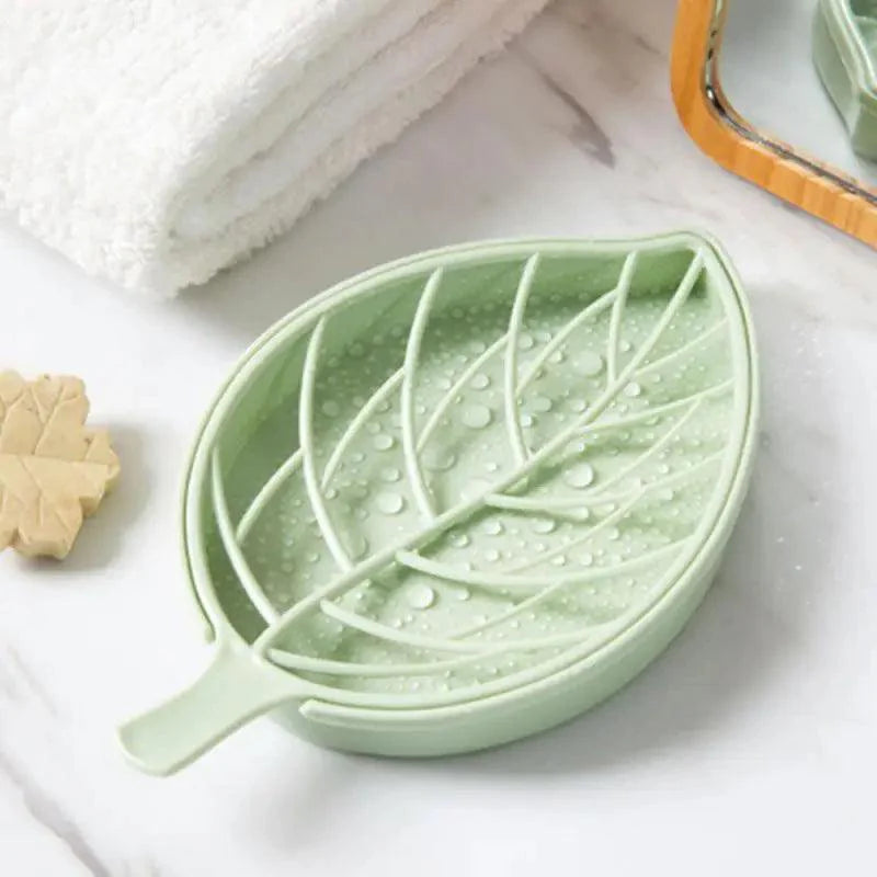 Leaf-Shaped Soap Dish with Draining Tray – Double Layer Holder