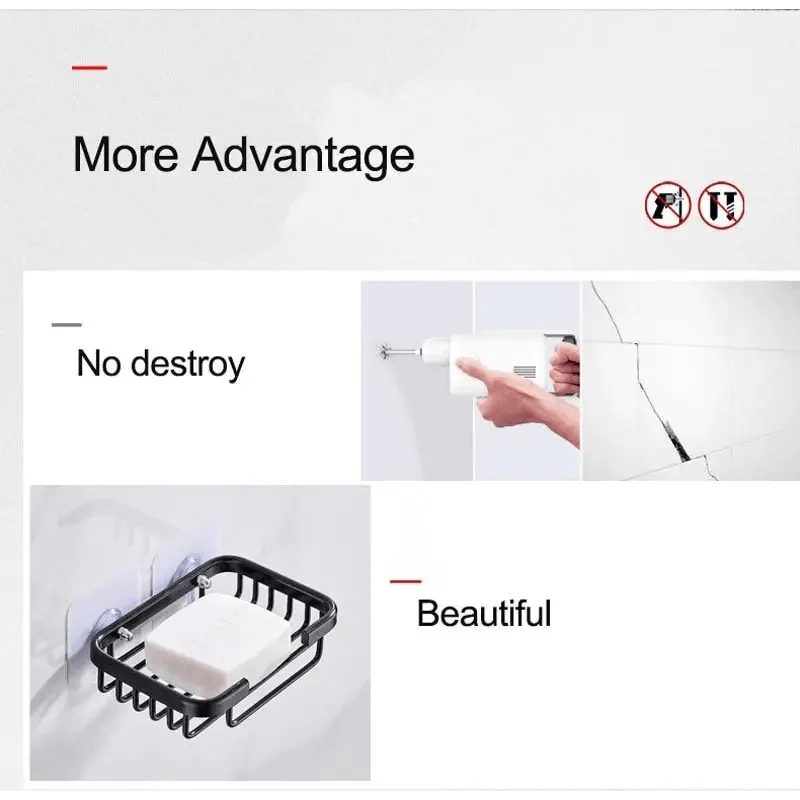 Wall-Mounted Stainless Steel Soap Dish Holder – No-Drill Adhesive