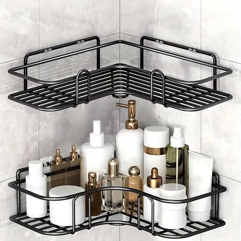 Corner Shower Caddy | Wall-Mounted, No-Drill Triangle Rack — Black or White