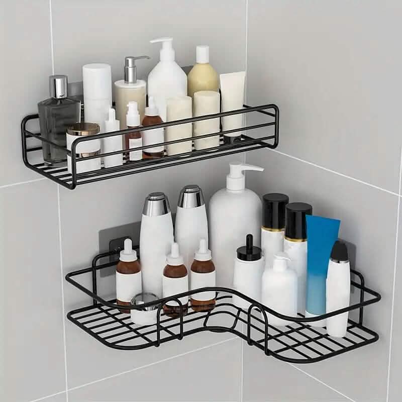 Corner Shower Caddy | Wall-Mounted, No-Drill Triangle Rack — Black or White