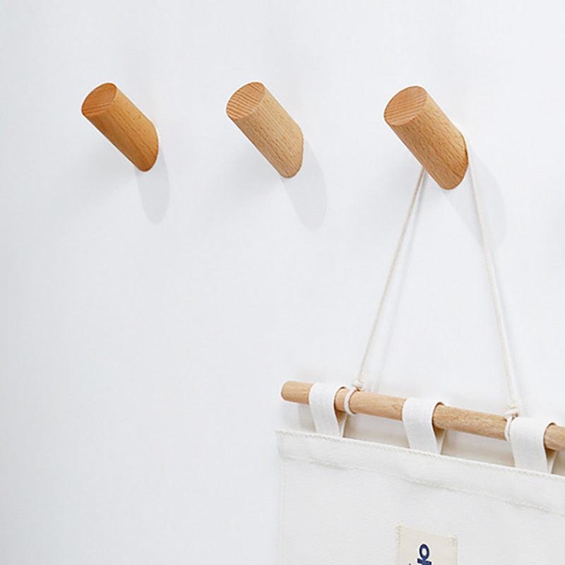 Natural Wood Wall-Mounted Coat Hook – Decorative Key & Hat Hanger