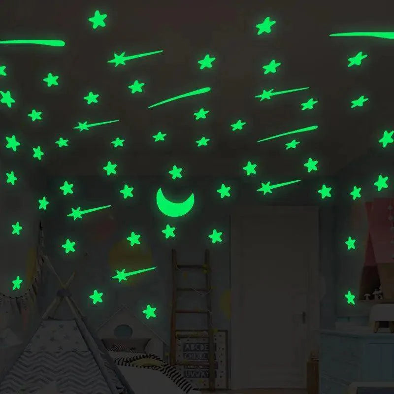 Glow in the Dark Moon & Stars Wall Stickers for Kids Room – Luminous Ceiling Decals