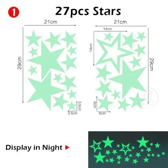 Glow in the Dark Moon & Stars Wall Stickers for Kids Room – Luminous Ceiling Decals
