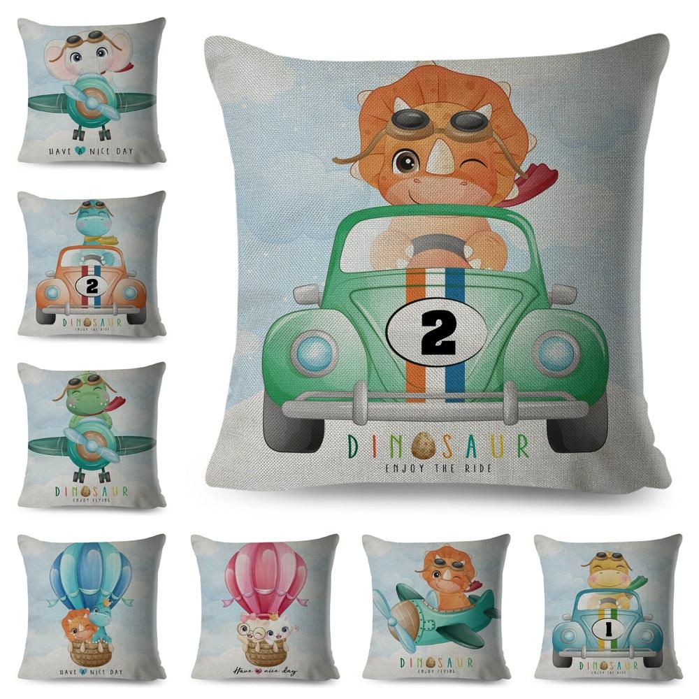 Cartoon Dinosaur Kids Pillow Cover – Cute Animal Cushion Case for Kids Room