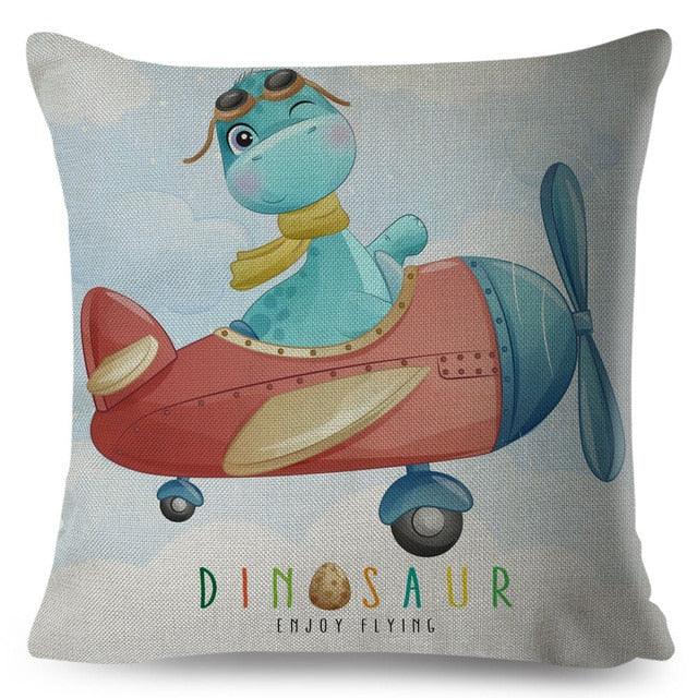 Cartoon Dinosaur Kids Pillow Cover – Cute Animal Cushion Case for Kids Room