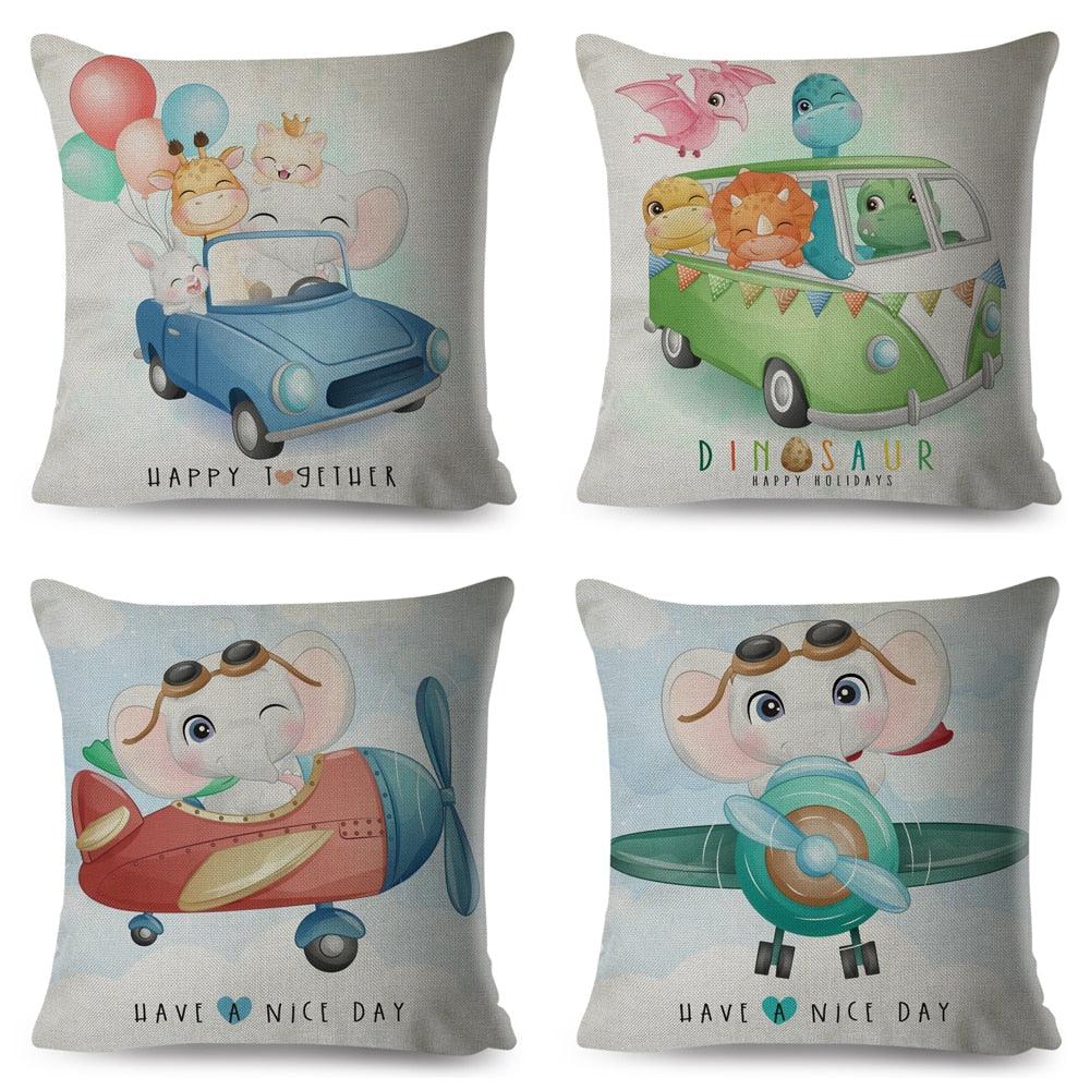 Cartoon Dinosaur Kids Pillow Cover – Cute Animal Cushion Case for Kids Room