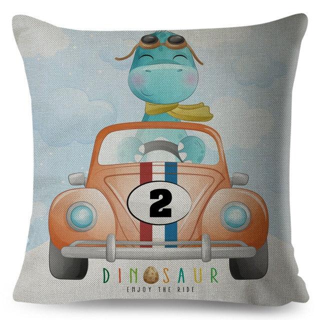 Cartoon Dinosaur Kids Pillow Cover – Cute Animal Cushion Case for Kids Room