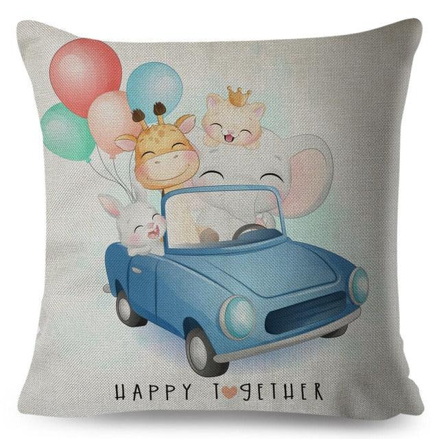 Cartoon Dinosaur Kids Pillow Cover – Cute Animal Cushion Case for Kids Room