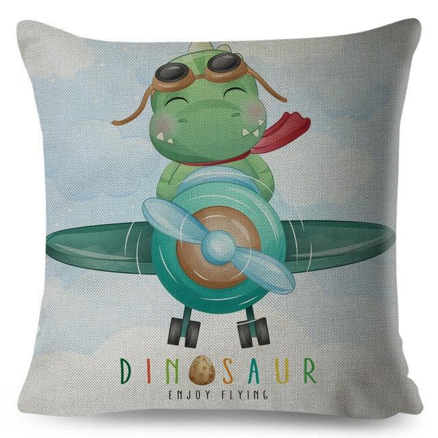 Cartoon Dinosaur Kids Pillow Cover – Cute Animal Cushion Case for Kids Room