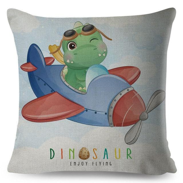 Cartoon Dinosaur Kids Pillow Cover – Cute Animal Cushion Case for Kids Room