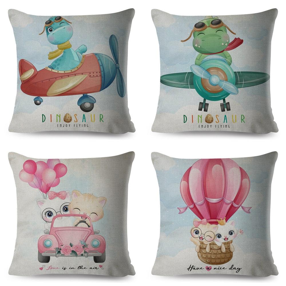 Cartoon Dinosaur Kids Pillow Cover – Cute Animal Cushion Case for Kids Room