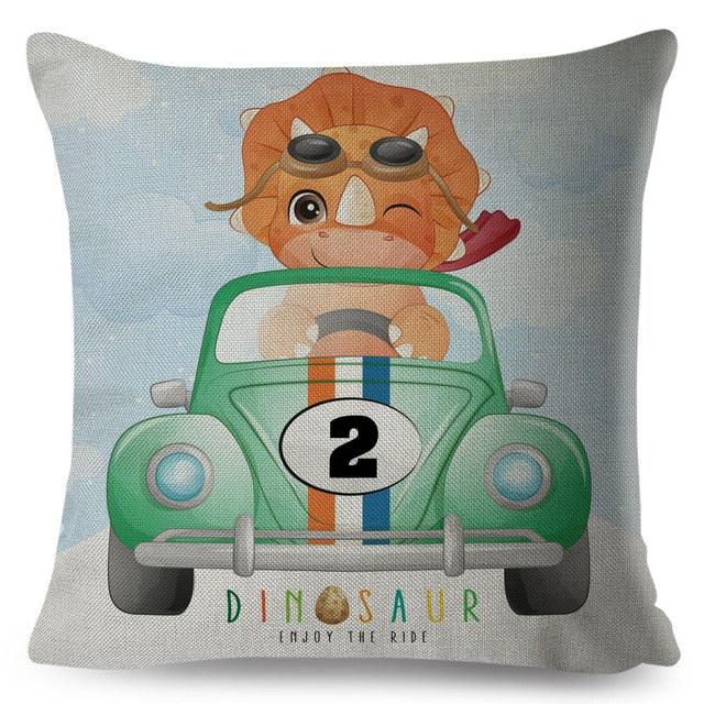 Cartoon Dinosaur Kids Pillow Cover – Cute Animal Cushion Case for Kids Room