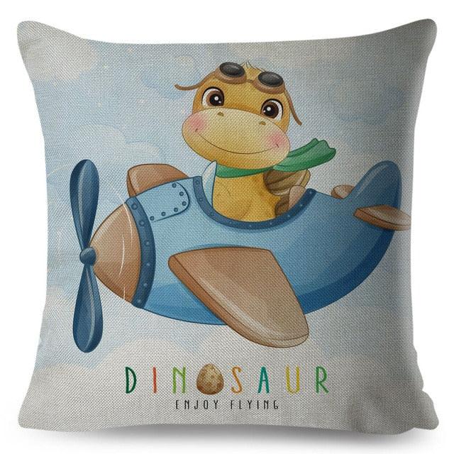 Cartoon Dinosaur Kids Pillow Cover – Cute Animal Cushion Case for Kids Room