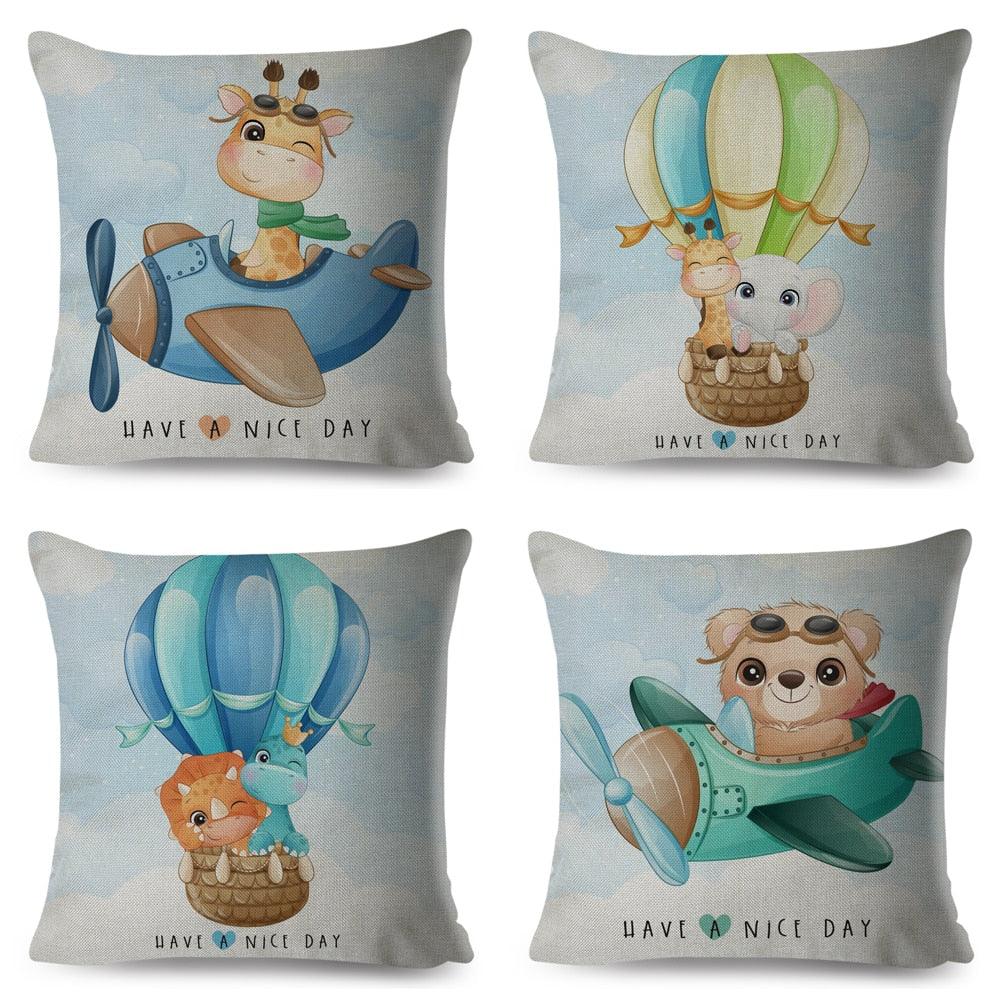 Cartoon Dinosaur Kids Pillow Cover – Cute Animal Cushion Case for Kids Room