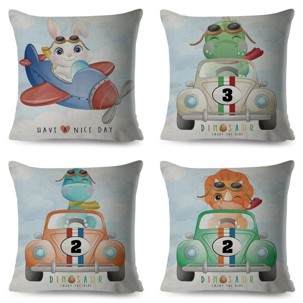 Cartoon Dinosaur Kids Pillow Cover – Cute Animal Cushion Case for Kids Room