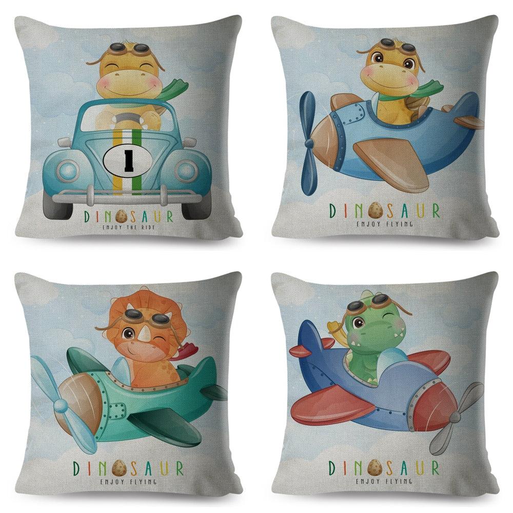 Cartoon Dinosaur Kids Pillow Cover – Cute Animal Cushion Case for Kids Room