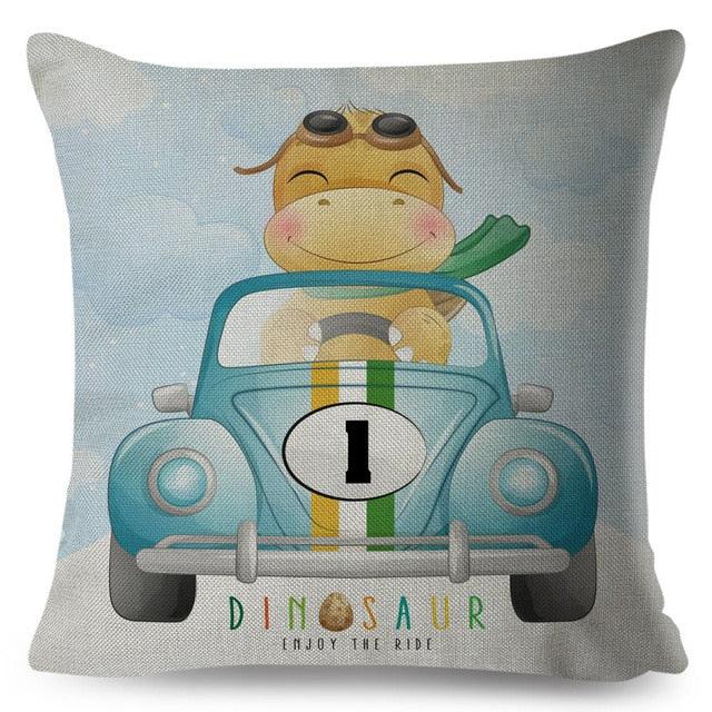 Cartoon Dinosaur Kids Pillow Cover – Cute Animal Cushion Case for Kids Room