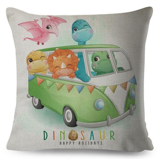 Cartoon Dinosaur Kids Pillow Cover – Cute Animal Cushion Case for Kids Room