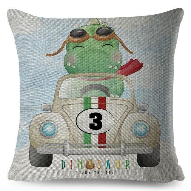Cartoon Dinosaur Kids Pillow Cover – Cute Animal Cushion Case for Kids Room